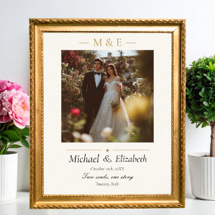 Hochzeitsfoto Elegant Creme Gold Modern Maßgeschne Poster