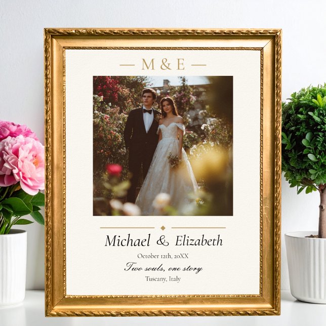 Hochzeitsfoto Elegant Creme Gold Modern Maßgeschne Poster (Von Creator hochgeladen)