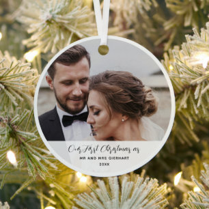 Hochzeitsfoto Erstes Weihnachten Verheiratet Benut Ornament Aus Metall