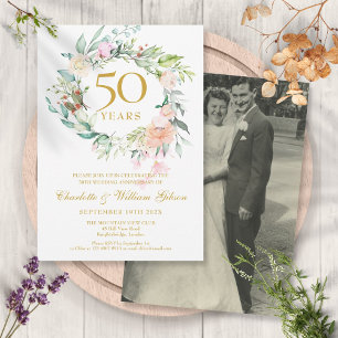 Hochzeitsfoto Floraler Kranz 50. Hochzeitstag Einladung
