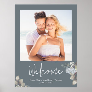 Hochzeitsfoto Florales Blau Wasserfarbe Elegante R Poster