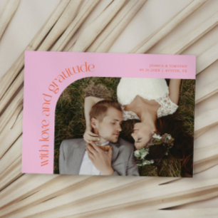 Hochzeitsfoto in Orange-Pink mit Liebe und Dankbar Dankeskarte