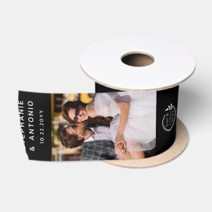 Hochzeitsfoto-Logo-Namen-Datum Schwarz Elegant Satinband