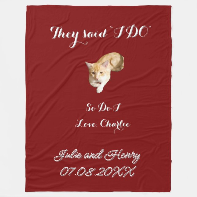 Hochzeitsfoto mit Text anpassen, rote Katze Fleecedecke (Vorderseite)