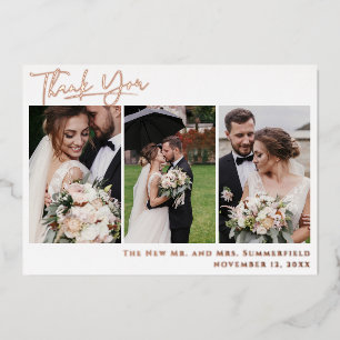 Hochzeitsfoto Rosen-Goldfolie-Script-Dankeskarten Folieneinladung