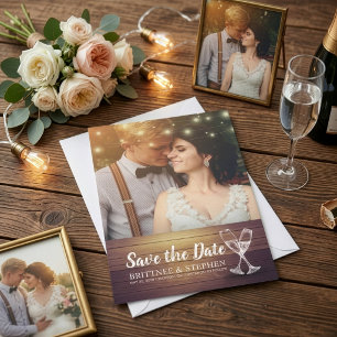 Hochzeitsfoto Save The Date Champagnergläser Holz