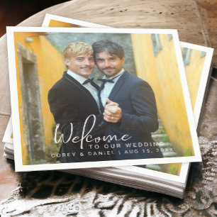 Hochzeitsfoto von zwei Bräutigams Serviette