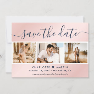 HochzeitsfotoCollage in Navy Blue und Blush Save The Date