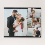 Hochzeitsfotocollage mit ZigZag-Bildmontage Puzzle<br><div class="desc">Erstellen Sie mit 4 Ihrer Lieblingsfotos Ihr eigenes Foto-Puzzle. Die Bildvorlage ist ein Set bis zum Erstellen einer Foto-Collage mit einem Haupthintergrund-Foto,  überlagert mit den übrigen drei Fotos in einem vertikalen Zickzack. Ihre Bilder werden im Landschaftsformat mit schwarzen Rahmen dargestellt.</div>