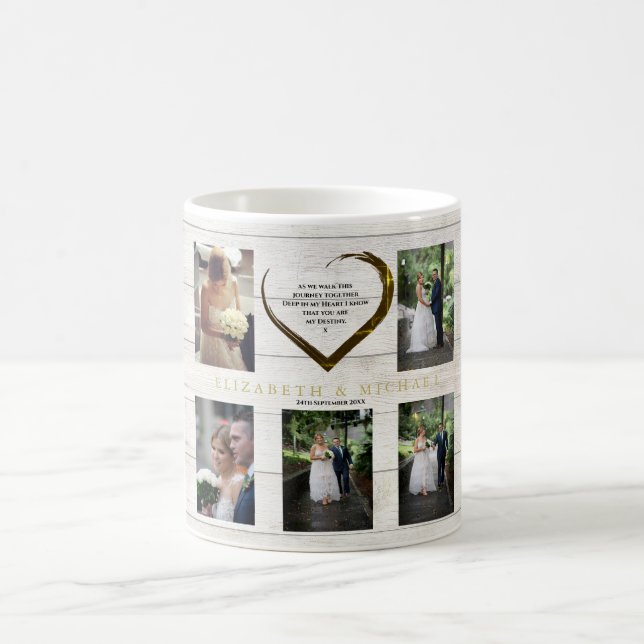 Hochzeitsfotocollage Rustic Simple Heart Quote Kaffeetasse (Mittel)