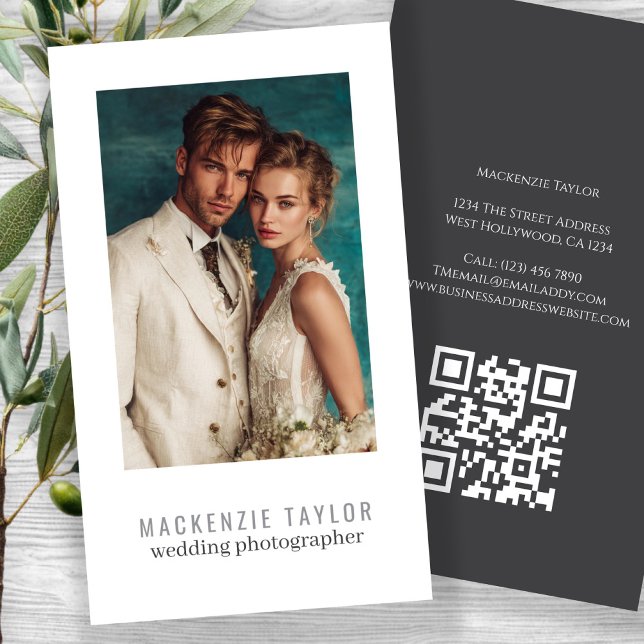 Hochzeitsfotograf Foto Personalisierter QR-Code Visitenkarte (Wedding Photographer Photo Personalized QR Code Business Cards from Ricaso. Photography businesses)