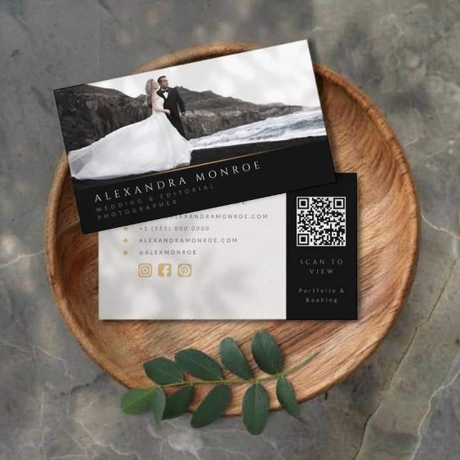 Hochzeitsfotograf Schwarz & Gold QR-Code Visitenkarte (Von Creator hochgeladen)