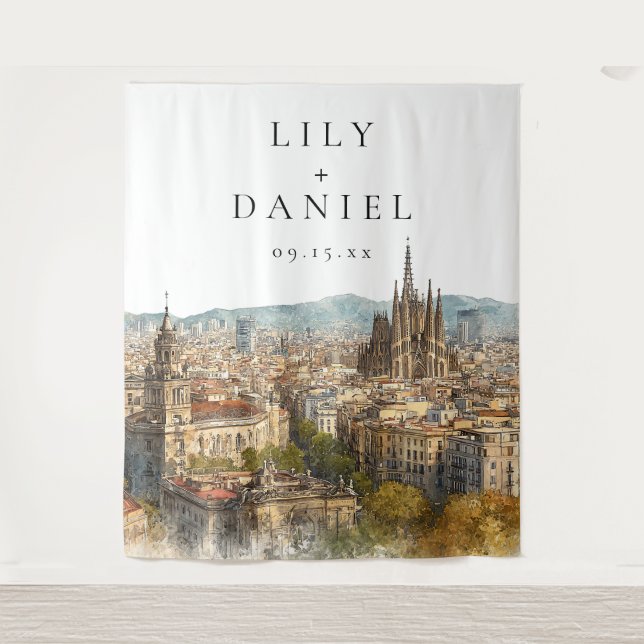 Hochzeitsfotohintergrund Barcelona Wandteppich (Vorderseite)