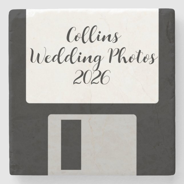 Hochzeitsfotos Stein Untersetzer | Retro Diskette (Vorderseite)