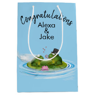 Hochzeitsfrosche auf Lily Pad mit Herz Mittlere Geschenktüte