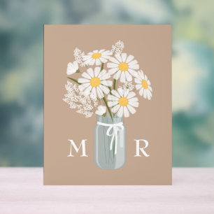 Hochzeitsgänseblümchen Mason Jar Monogramm Anfangs Acrylschild