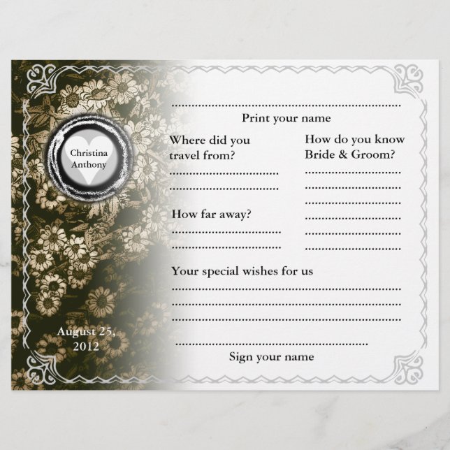 Hochzeitsgast-Buch Horizontal Gold Floral (Vorderseite)