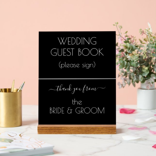 Hochzeitsgast-Buch Signage Schwarz-weiße Typografi Acrylschild (Hochzeit)