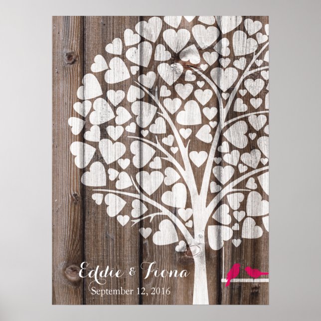 Hochzeitsgast-Gästebuch Rosa Holz Poster (Vorne)