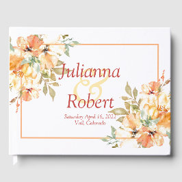 Hochzeitsgast in orangefarbenem und gelben Aquarel Gästebuch