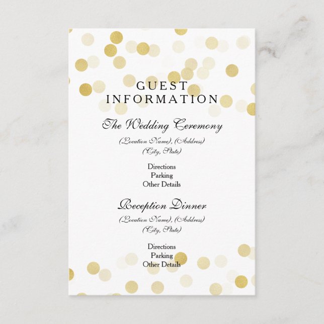 Hochzeitsgast-Information Gold Foil Glitzer Lights Begleitkarte (Vorderseite)
