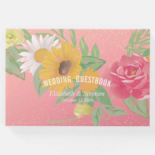 Hochzeitsgast Rose Blume Pink Gold Glitzer Gästebuch (Vorderseite)