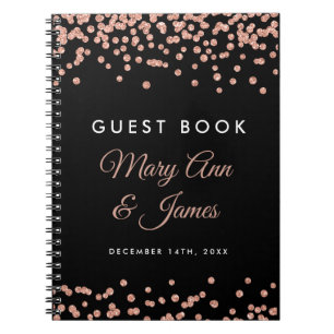 Hochzeitsgast Rose Gold Glitzer Confetti Black Notizblock