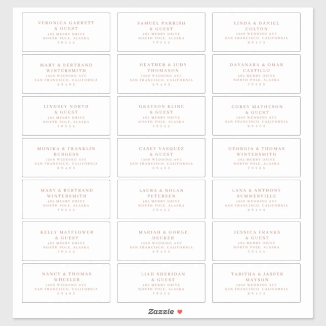 Hochzeitsgast, voradressiert Labels Rose Gold A200 (Blatt)