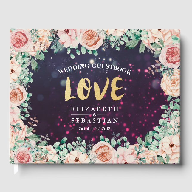 HochzeitsgastBuch Chic Floral Lila Sparkle Gästebuch (Vorderseite)