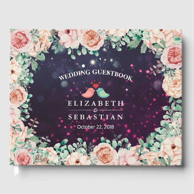 HochzeitsgastBuch Chic Floral Lila Sparkle Gästebuch (Vorderseite)