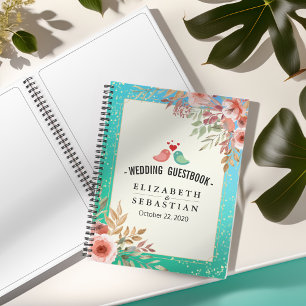 HochzeitsgastBuch Moderne rosa Aquamarine Blüten G Notizbuch
