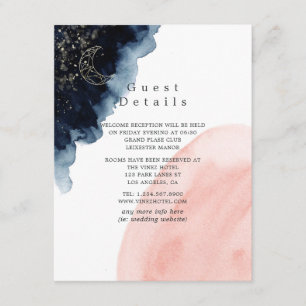Hochzeitsgastdetails in Wasserfarbe Navy und Blush Begleitkarte