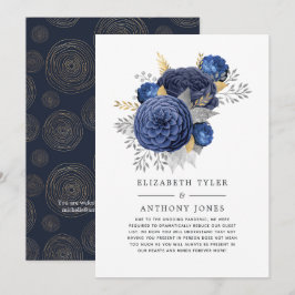 Hochzeitsgäste in Navy Blue, Gold und Silver Flora Ankündigung