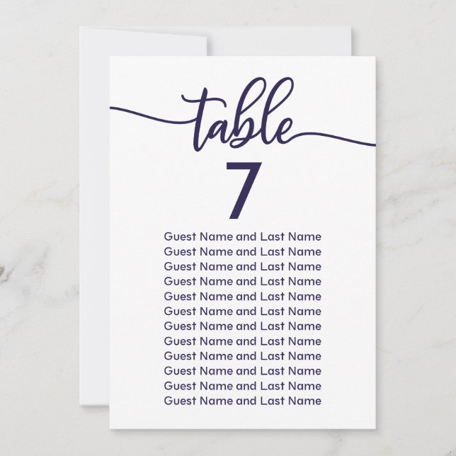 Hochzeitsgäste Sitzplatz Elegant Chic Navy Blau Einladung (Vorderseite)