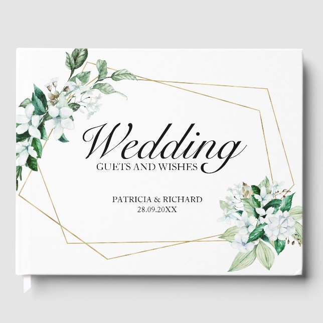 Hochzeitsgäste und Wünsche geometrische Grünfläche Gästebuch (Vorderseite)