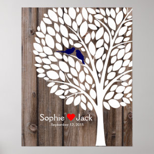 Hochzeitsgästebuch Baum Signatur Navy Blau Holz Poster