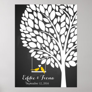 Hochzeitsgästebuch Baum Vogel gelb Poster