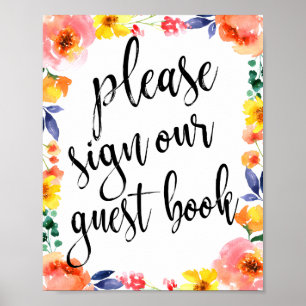 Hochzeitsgästebuch Floral Watercolor 8x10 Schild