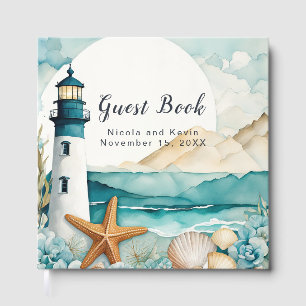 Hochzeitsgästebuch mit Leuchtturm im maritimen Sti Gästebuch