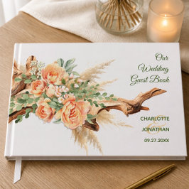 Hochzeitsgästebuch mit Pfirsichrosen und Treibholz Gästebuch
