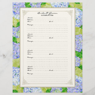 Hochzeitsgästebuchseite Blaue Hortensien-Spitze-Bl Flyer