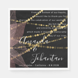 Hochzeitsgedicht "Floral Gold Name Rose Black" Serviette