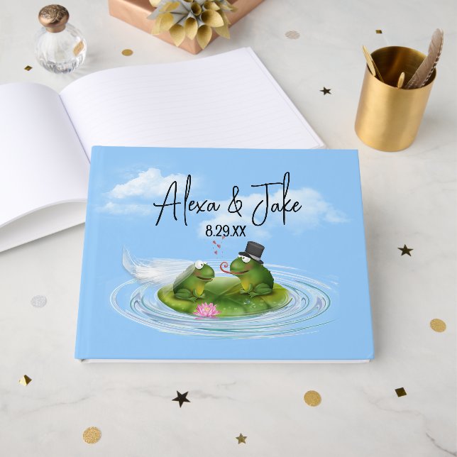 Hochzeitsgefrösche auf Lily Pad Gästebuch (Vorderseite Offen)