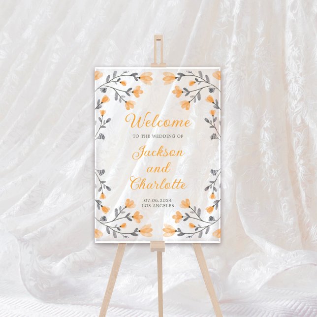 Hochzeitsgelbe Wildblumen Transparenter Empfang Acrylschild (Wedding Yellow Wildflowers Transparent Welcome Acrylic Sign
)