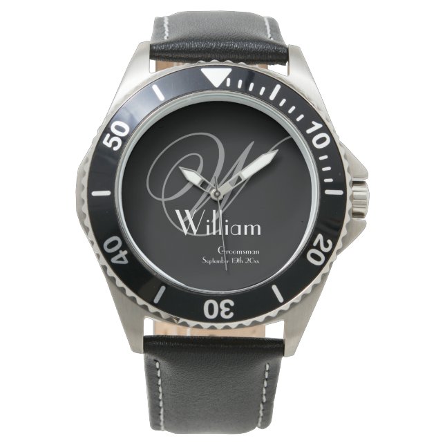 Hochzeitsgeschenk Classic Monogram + Name Armbanduhr (Vorderseite)