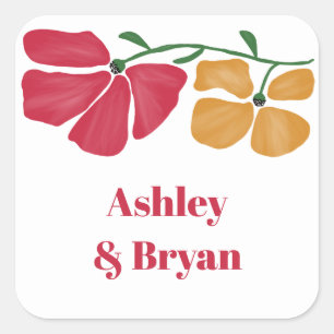 Hochzeitsgeschenk für helle und farbenfrohe Blumen Quadratischer Aufkleber