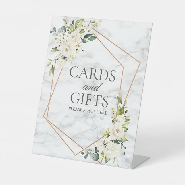 Hochzeitsgeschenk für Kupfer Geometric White Flora Sockelschild (Vorderseite)
