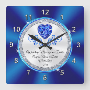 Hochzeitsgeschenk für Royal Blue, White Personalis Quadratische Wanduhr