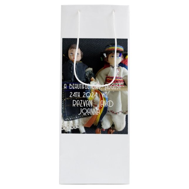 Hochzeitsgeschenk für Tasche Rumänisches Nationalk Geschenktüte Für Weinflaschen (Vorderseite)