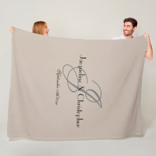 Hochzeitsgeschenk Graues Monogramm Schwarze Namen  Fleecedecke